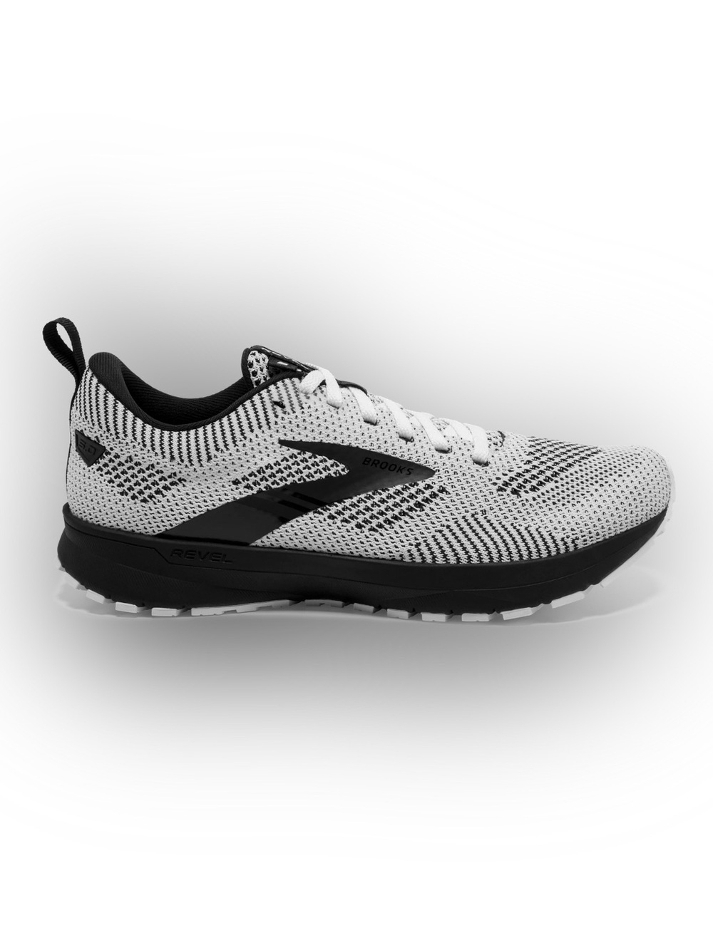 Brooks Women’s Revel 5 White and Black Knit Running Shoes